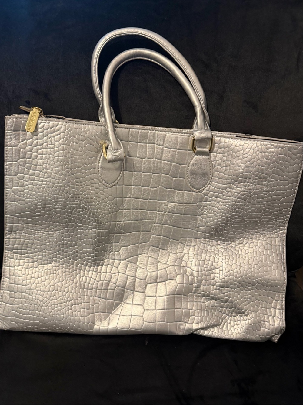 Metallic Silver Croc-Embossed Tote Bag - Women